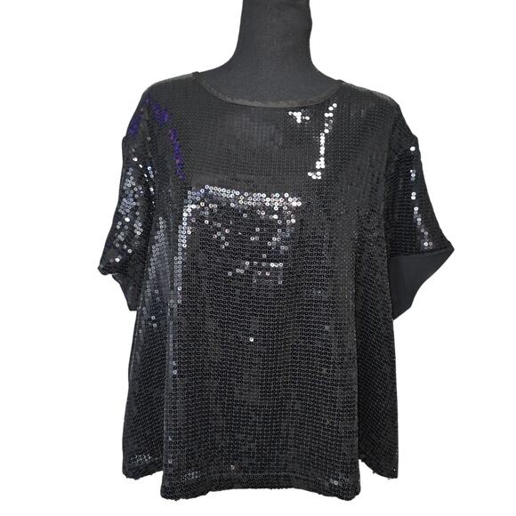 ⭐️NWT Torrid Black Sparkly Sequin Crop Top Sz 1 Fits1X 14/16 - Picture 3 of 13